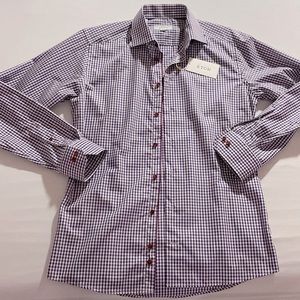 ETON Slim fit Medium 40 Mens 15 3/4 navy maroon details class